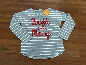 NWT Gymboree Gray White Striped Red Sequin Bright and Merry Top Tee Shirt Size 7 - Picture 1 of 8