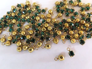 144 Swarovski Rhinestones 24pp Emerald/1 loop brass settings. - Picture 1 of 1