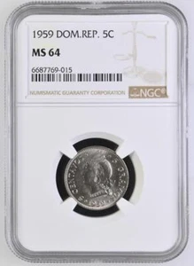 Dominican Republic 5 Centavos 1959 NGC MS 64 - Picture 1 of 2