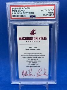 MIKE LEACH SIGNED BUSINESS CARD PSA/DNA WASHINGTON STATE COUGARS AUTOGRAPHED
