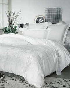 ANNE DE SOLENE MAJESTE QUEEN DUVET COVER CASES SHAMS 5p SET SILVER PAISLEY LACE - Picture 1 of 12