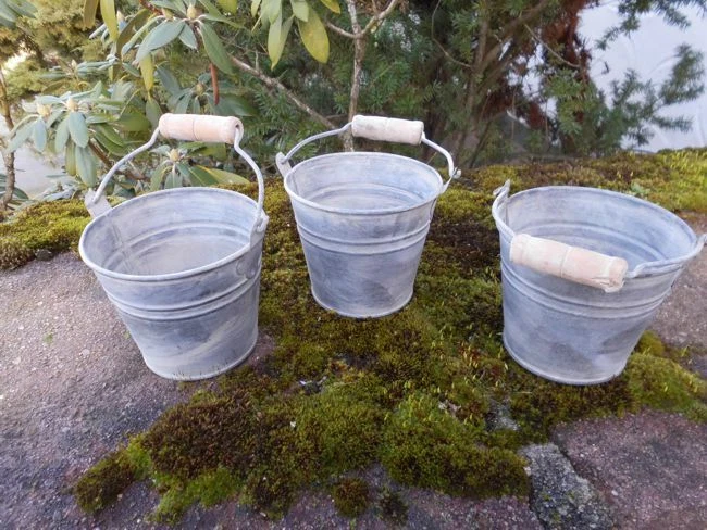 Zinkeimer Pflanztopfset 3 Stück Pflanztöpfe Blumentopf grau D 10 cm - Bild 1 von 1