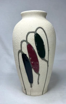 Mid Century Retro Sand Textured Glaze Vase Raised Applied Detail 1950s - image 1 of 4