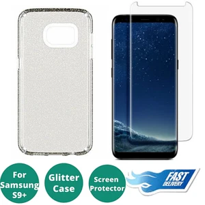 Luxury Glitter Bling Clear Phone Case Cover Tempered Glass Protector For Samsung - Zdjęcie 1 z 6