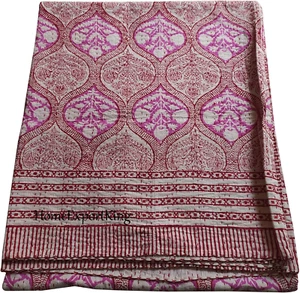 Homeexportking Pink Floral Hand Block Print Kantha Quilt/Cotton Kantha Bed Cover - Picture 1 of 5