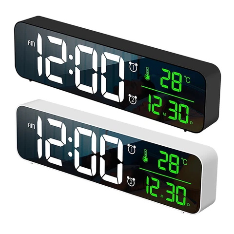 Bedroom LED Large Digital Alarm Clock With Snooze Dual Clock USB Charger Dimmer Cover