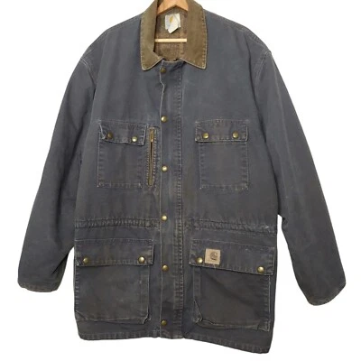 Carhartt Men 2XL Jacket Wool Lined Work Coat Gray Canvas READ Flaws Vintage USA - Image 1 of 4