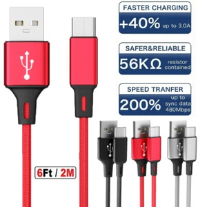 Braided USB C Type-C Fast Charging Data Charger Cable Cord for S23 S22 A03s A14 - Picture 1 of 17
