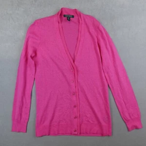 Lauren Ralph Lauren LRL Cardigan Sweater Light Pink Linen Blend Women Medium - Picture 1 of 6