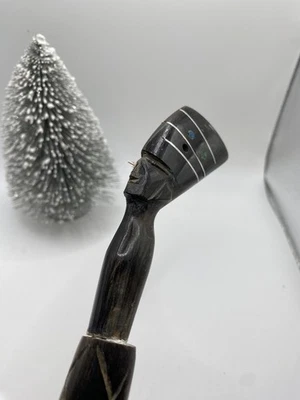 Cuerno/zapato egipcio tallado cabeza Nefertiti vintage cuerno hueso animal con incrustación 19" Foto 1 de 4