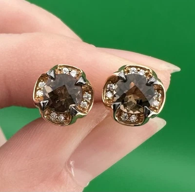 Auténticos aretes Le Vian de oro rosa de 14 quilates con diamantes y cuarzo ahumado usados Foto 1 de 4