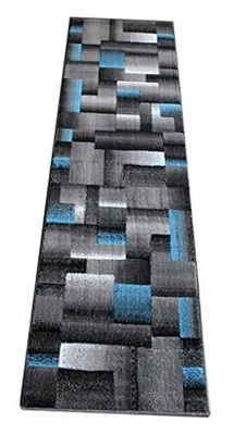 Alfombra de corredor contemporánea moderna, azul gris negro (2 pies x 7 pies)  Foto 1 de 4