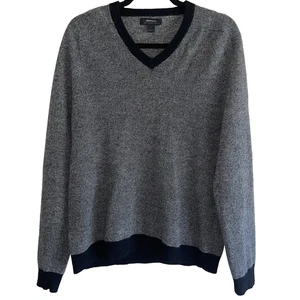 Express Wool Cashmere Sweater Mens Size L Top V Neck Gray Black Ribbed Trim - Picture 1 of 11