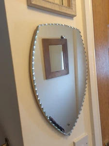 Vintage shield shaped bevelled wall mirror, frameless, hanging Excellent Conditi - Picture 1 of 11