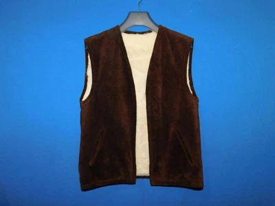 Chaleco de piel de oveja reversible vintage S marrón oscuro crema blanco frente abierto Foto 1 de 4