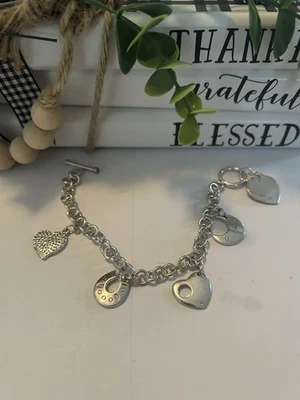 "Pulsera de cadena de eslabones de plata esterlina Charles Garnier con múltiples dijes 7"" 31,6 gramos" Foto 1 de 4