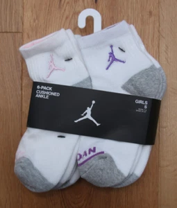 Air Jordan Girl 6 Pair Cushioned Ankle Socks ~ White, Gray & Pastels ~Size S - Picture 1 of 4