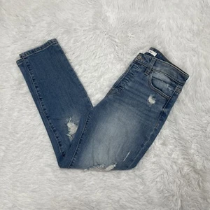 Willow & Root The Mom Fit Distressed Denim Jeans Size 27 Blue Stretch Button Fly - Picture 1 of 11
