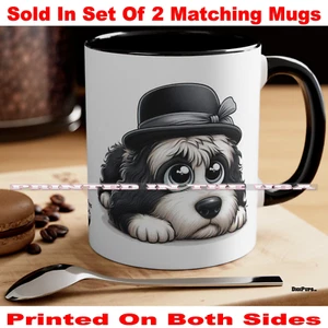 DigiPups Antiguo Inglés Pastor Perro Clase Acto Sombrero Dibujos Animados Taza de Café Juego de 2 Tazas - Imagen 1 de 3