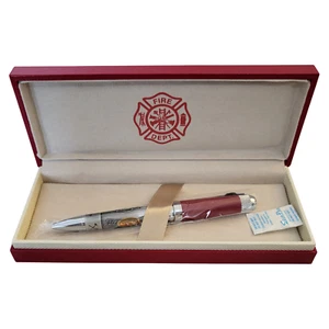 Fire Dept Firefighter Heavy Weight Metal Ball Point Pen Set Red Box Fireman Gift - Picture 1 of 6