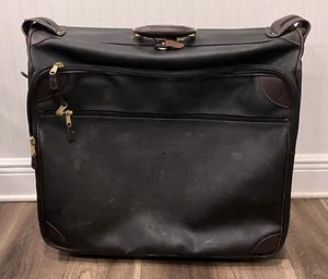 Mulholland Leather Handled Black Brown Pebbled Leather Body Rolling Garment Bag - Picture 1 of 20