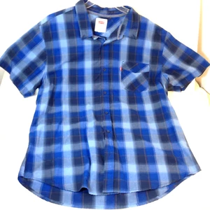 Vintage Levis Strauss Shirt Mens XXL Blue Plaid Short Sleeve Western Wear Pocket - Picture 1 of 7