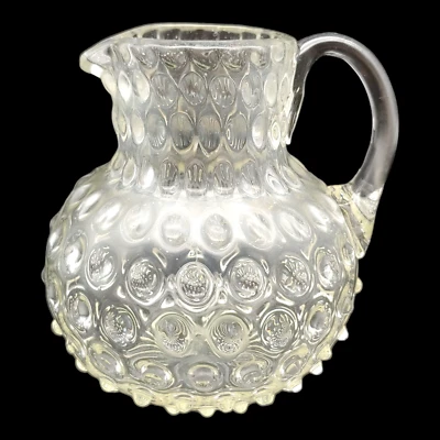Antique EAPG Hand Blown Glass Pitcher - 5" vtg Clear Hobnail Dew Drop - Image 1 of 4