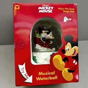 New! Disney Mickey Minnie Mouse Christmas Sleigh Ride Enesco Musical Snow Globe - Picture 1 of 6
