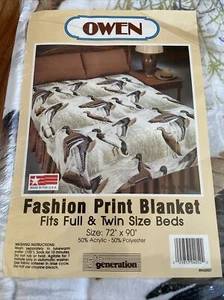 Owen Fashion Print Blanket Full/Twin 72"x 90" NOS Vintage, USA-Ducks In Flight - Picture 1 of 7