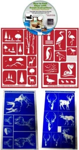 Wildlife & Outdoors Glas Radierschablonen (4) Packung: Hirsch, Elch, Enten, Adler... - Bild 1 von 2