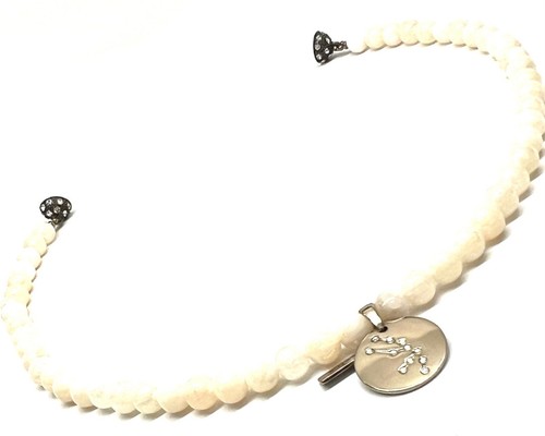 VALENTINO Collana Pietra Quarzo Cristallo Swarovski 17 5"" con Ciondolo Zodiaco Toro.