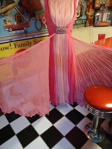 True Vintage Mid-Century 1960er 70er Jahre Chiffon Abschlussball Abendkleid Kleid rosa MCM Mod - Bild 1 von 12
