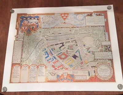 Mapa de pared de colección Harvard VE RI TAS ex alumnos FIRMADO citas HUMOR pictórico campus ARTE   Foto 1 de 4