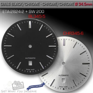 DIAL, ETA 2824-2 + SW 200, Ø 34.5 MM, BLACK or CHROME SUNBRUSH - Picture 1 of 4