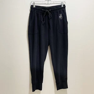 C&C CALIFORNIA Women’s Black Cropped High Waist Peace Sign Pull On Joggers Large - Picture 1 of 8
