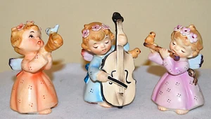 SET OF 3 LEFTON MUSICAL ANGELS, WITH TINY BIRDS, FLOWERS IN HAIR, FIGURINES - Picture 1 of 16