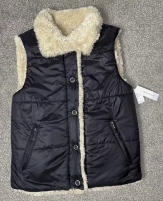 BNWT TOPSHOP PUFFER BORG REVERSIBLE GILET SIZE XS RRP £50 SOLD OUT - Image 1 of 4