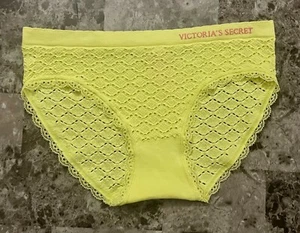 VICTORIA'S SECRET S NEON YELLOW NETTED GEOMETRIC SEAMLESS RARE HIPHUGGER PANTIES - Picture 1 of 3