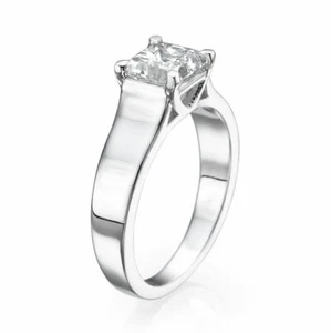 Solitario 14K Oro Bianco Diamante Taglio Princess Fidanzamento Anello 0.50 KT F/ - Foto 1 di 4