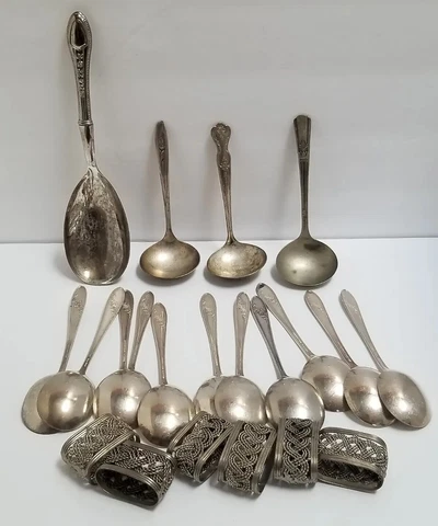 Vintage Antique Silver Plated Silverware Flatware And Napkin Holders Lot Cover