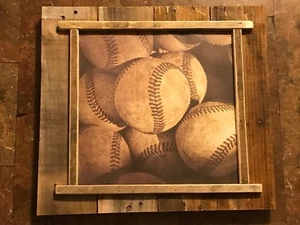 * Baseball Picture Hanging Vintage look Boy's Room Man Cave Sports MLB Rustic - Picture 1 of 7