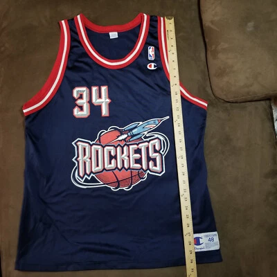 Vintage Houston Rockets Hakeem Olajuwon Jersey Mens 48 Blue Embroidered - Image 1 of 4
