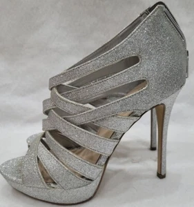 Platform heels by Delicious Silver Glitter, Open Toe , 5 inch heel. Size 8.5 - Picture 1 of 6