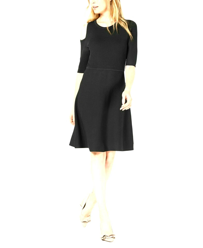 Bar III Dress Crew Neck Knee Length A-line Party Women Black Sz S 296