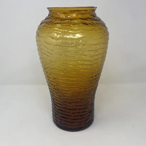 12" Vintage Amber Art Glass Vase/Urn Sorento Style-Ripples Mid Century Modern - Picture 1 of 6