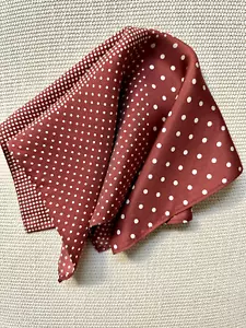Rust red dotted silk twill pocket square - Picture 1 of 5