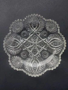 Cut Crystal 8" Saw Toothed Rim Bowl, Candy Dish, Nut Bowl Stars EAPG  - Picture 1 of 13