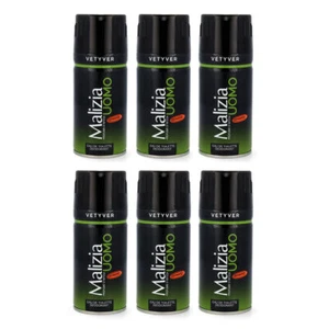 Malizia Uomo Deo Vetyver 6x 150 ml the green Vetiver Body Deodorant from italy