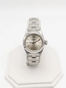 RARE $9000 ROLEX Oyster Perpetual SILVER DIAL SS Ladies Watch SERVICED 1990s - Picture 1 of 6