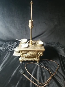 STERN WEST Industries Gold Patinated Cast Metal Cooking Stove Lamp with pans - Picture 1 of 14
